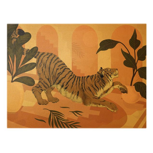Canvas print gold - Illustration Tiger In Pastel Pink Painting