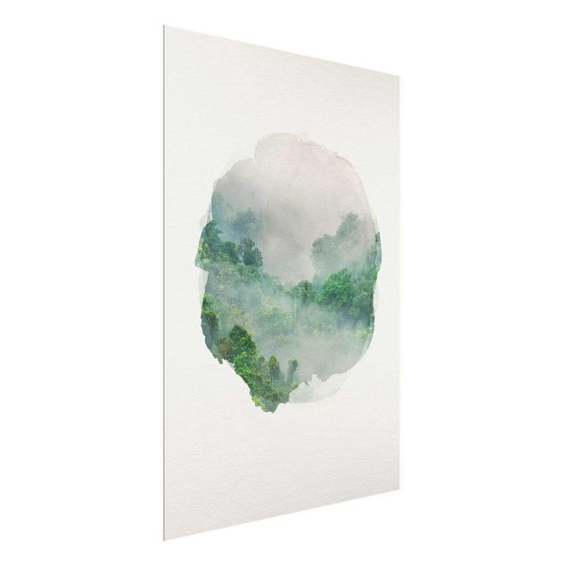 Glass print - WaterColours - Jungle In The Mist