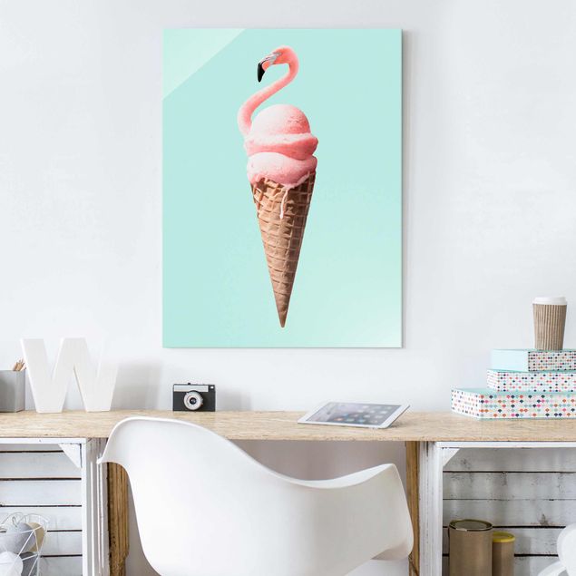Glas Magnetboard Ice Cream Cone With Flamingo
