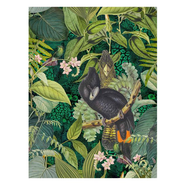 Print on canvas - Colourful Collage - Cockatoos In The Jungle