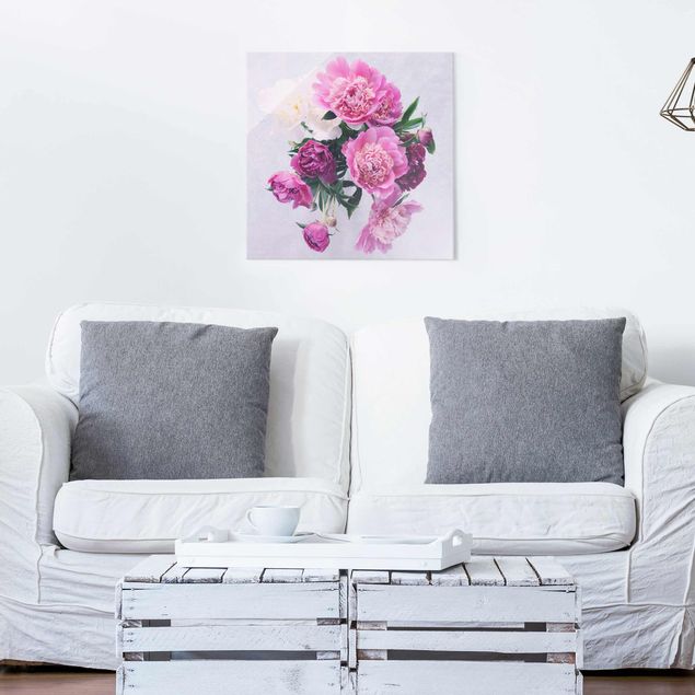 Glas Magnetboard Peonies Shabby Pink White