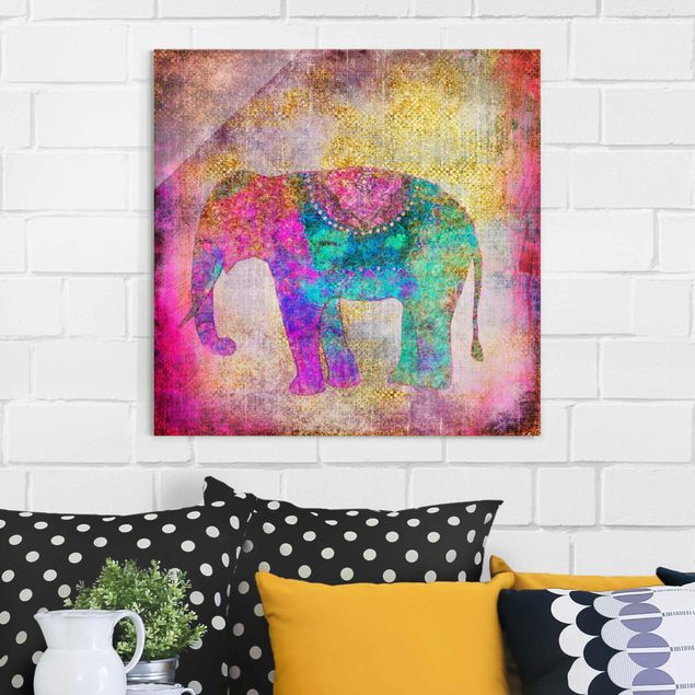 Glas Magnettafel Colourful Collage - Indian Elephant