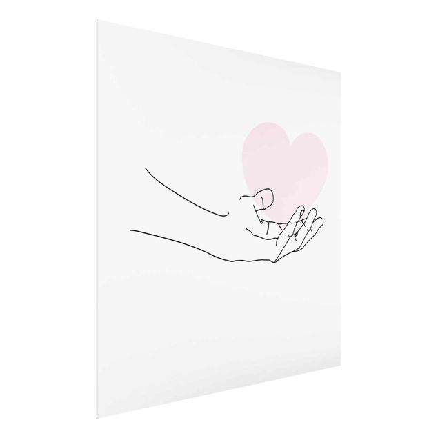 Glass print - Hand With Heart Line Art