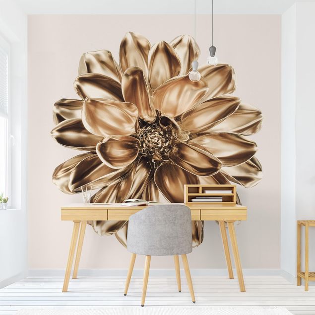 Wallpaper - Dahlia Flower Gold Metallic