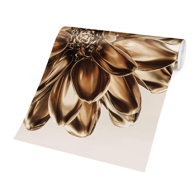 Wallpaper - Dahlia Flower Gold Metallic