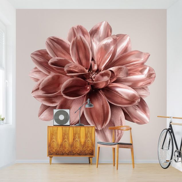 Wallpaper - Dahlia Flower Rosegold Metallic