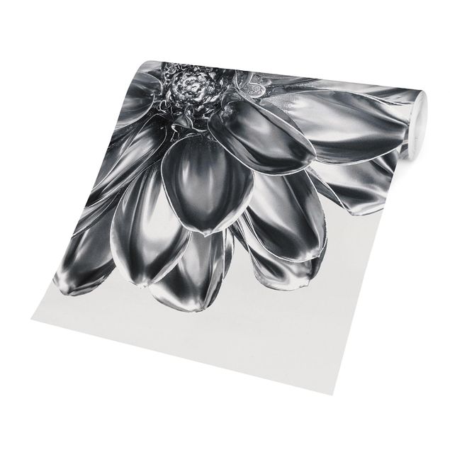Wallpaper - Dahlia Flower Silver Metallic
