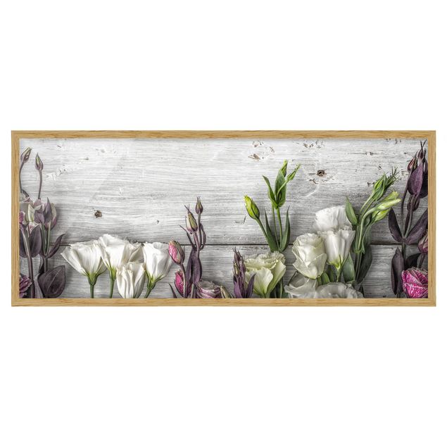 Framed poster - Tulip Rose Shabby Wood Look