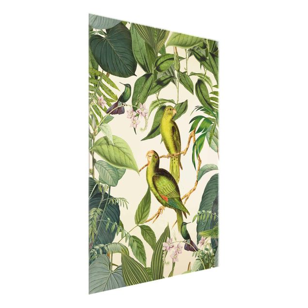 Glass print - Vintage Collage - Parrots In The Jungle
