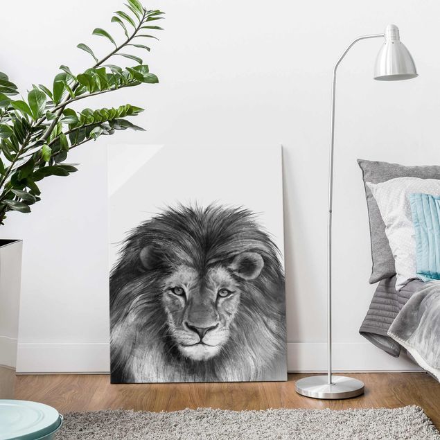Glas Magnettafel Illustration Lion Monochrome Painting