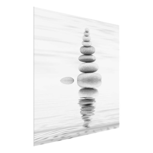 Glass print - Stone Tower In Water Black And White