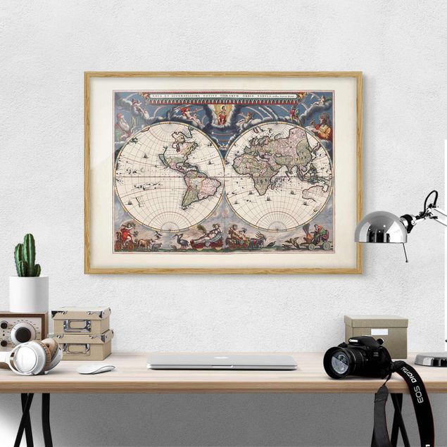 Framed poster - Historic World Map Nova Et Accuratissima Of 1664