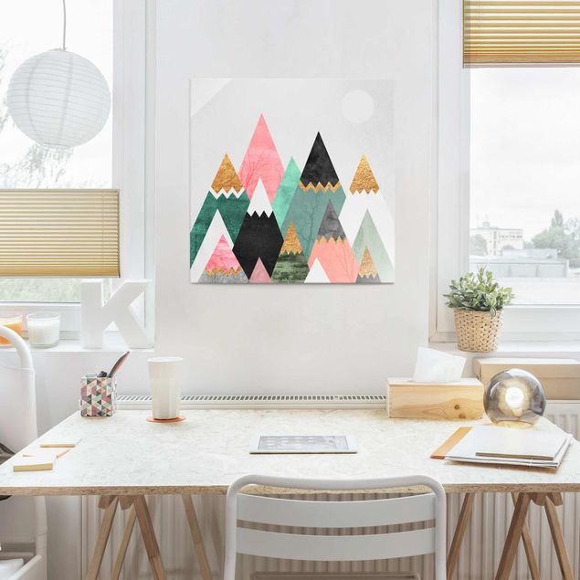Glas Magnettafel Triangular Mountains With Gold Tips