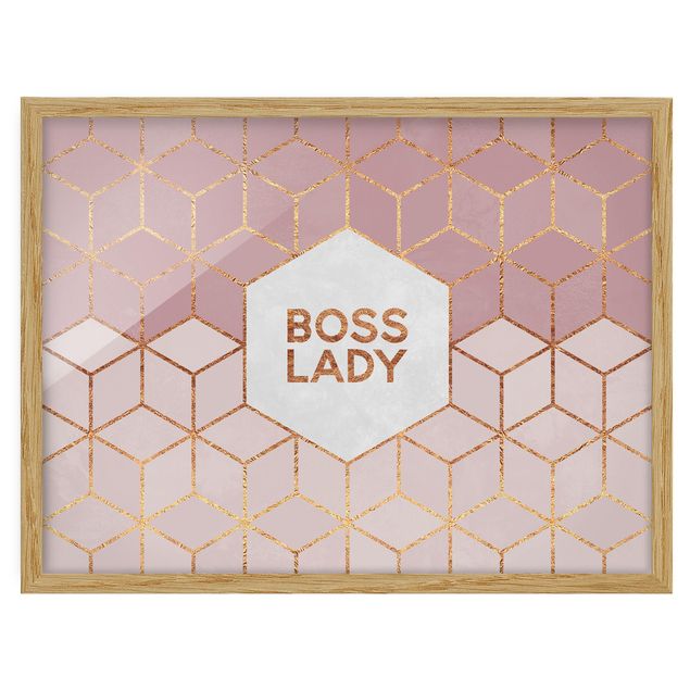 Framed poster - Boss Lady Hexagons Pink