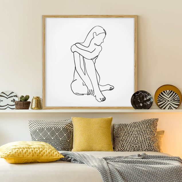 Framed poster - Line Art Woman Nude Black And White