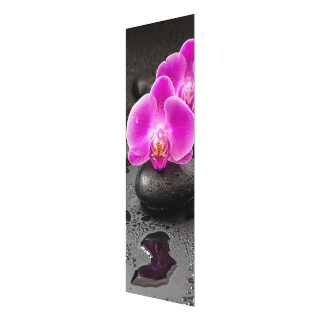Glass print - Pink Orchid Flower On Stones With Drops