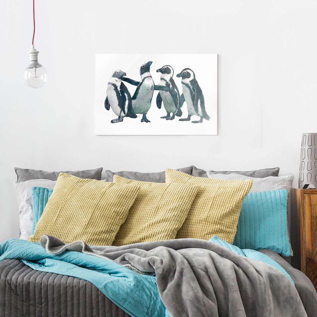 Magnettafel Glas Illustration Penguins Black And White Watercolour