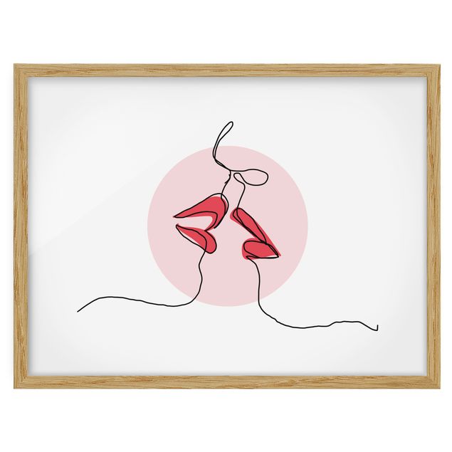 Framed poster - Lips Kiss Line Art