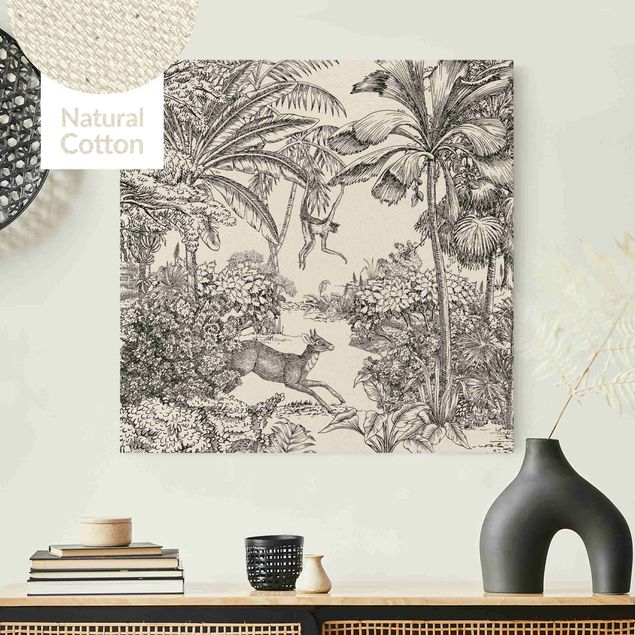 Natural canvas print - Detailed Drawing Of Jungle - Square 1:1