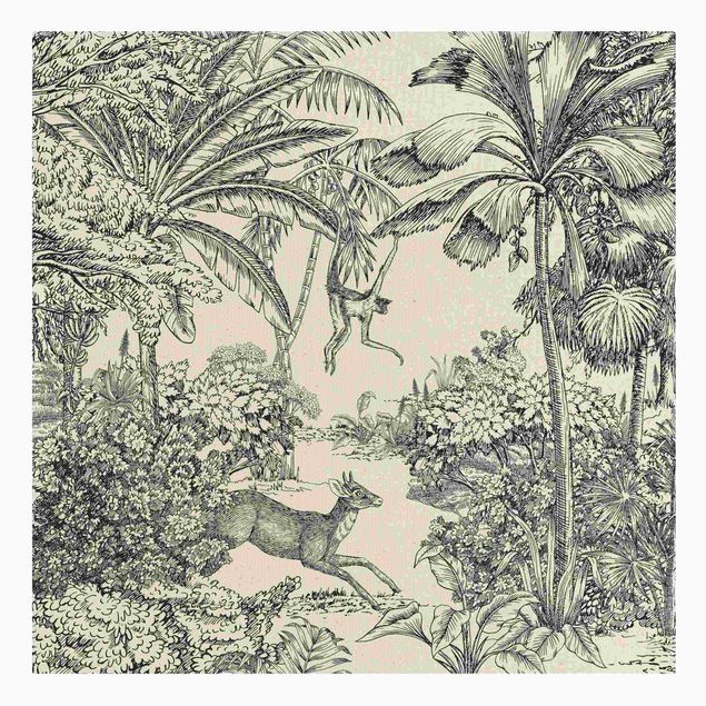 Natural canvas print - Detailed Drawing Of Jungle - Square 1:1