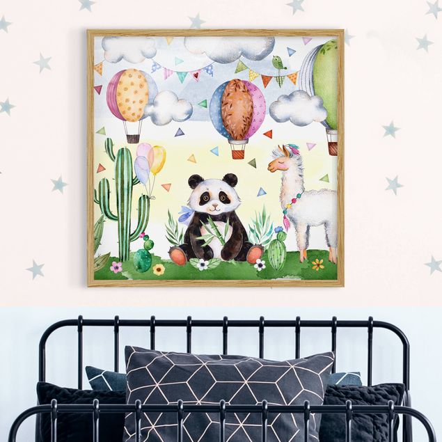 Framed poster - Panda And Lama Watercolour