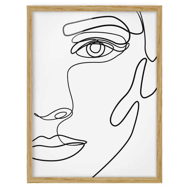 Framed poster - Line Art Portrait Woman Black And White