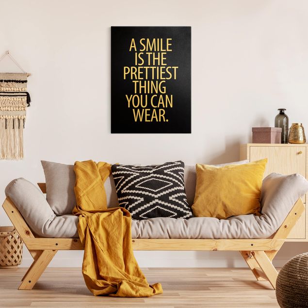 Canvas print gold - A smile is the prettiest thing Black