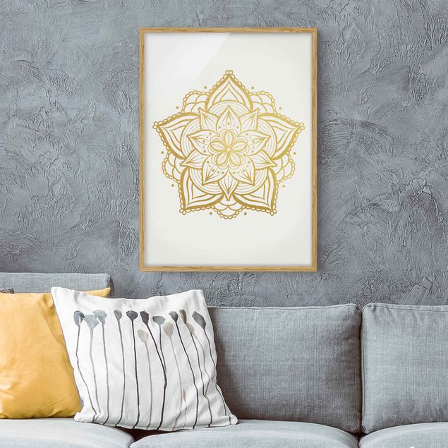 Framed poster - Mandala Flower Illustration White Gold