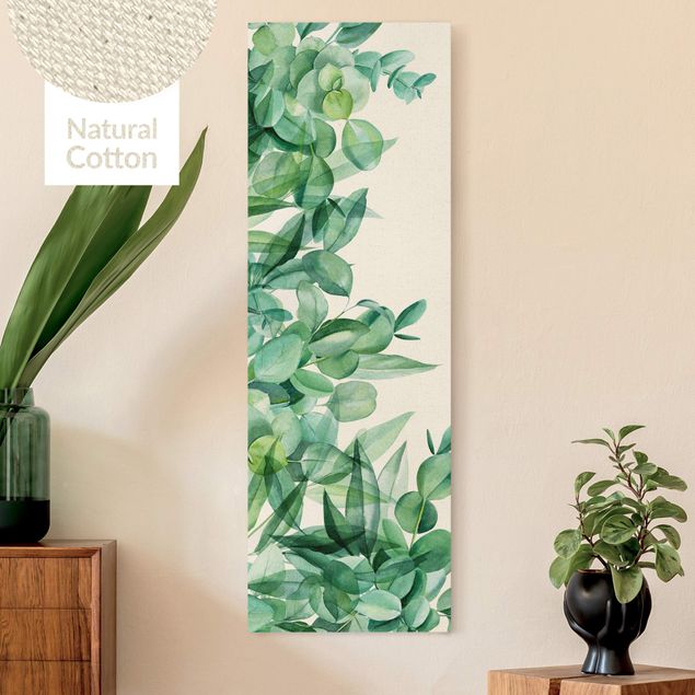 Natural canvas print - Thicket Eucalytus Leaves Watercolour - Portrait format 1:3