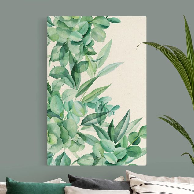 Natural canvas print - Thicket Eucalytus Leaves Watercolour - Portrait format 2:3