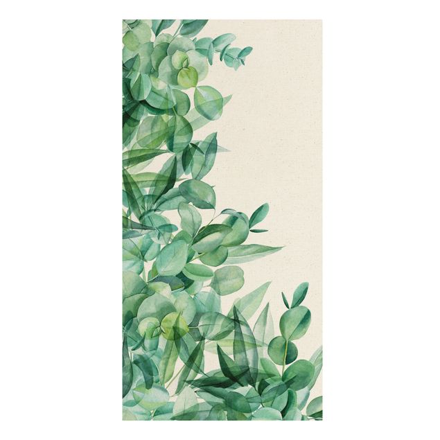 Natural canvas print - Thicket Eucalytus Leaves Watercolour - Portrait format 1:2
