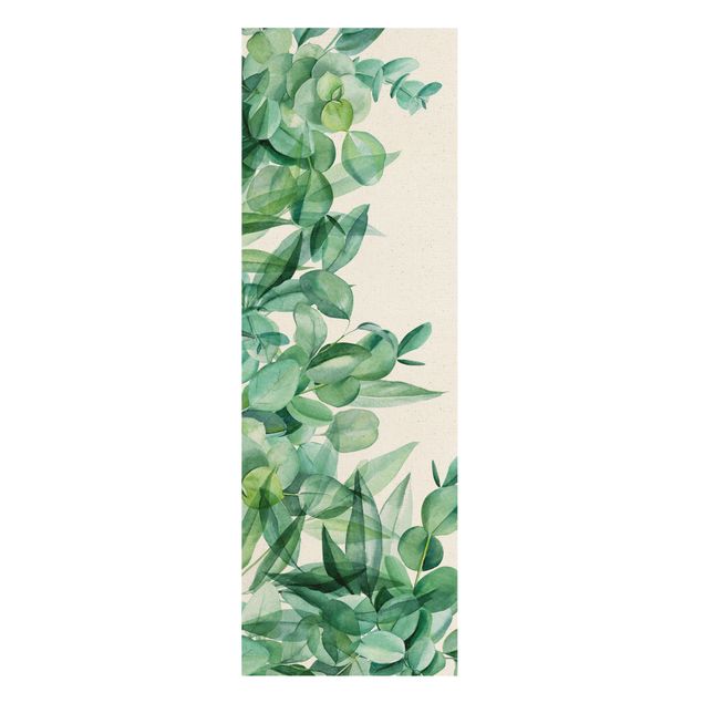 Natural canvas print - Thicket Eucalytus Leaves Watercolour - Portrait format 1:3