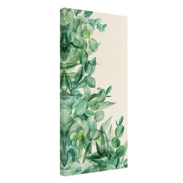 Natural canvas print - Thicket Eucalytus Leaves Watercolour - Portrait format 1:2