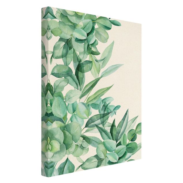 Natural canvas print - Thicket Eucalytus Leaves Watercolour - Portrait format 2:3