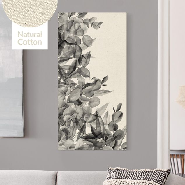 Natural canvas print - Thicket Eucalytus Leaves Watercolour Black - Portrait format 1:2
