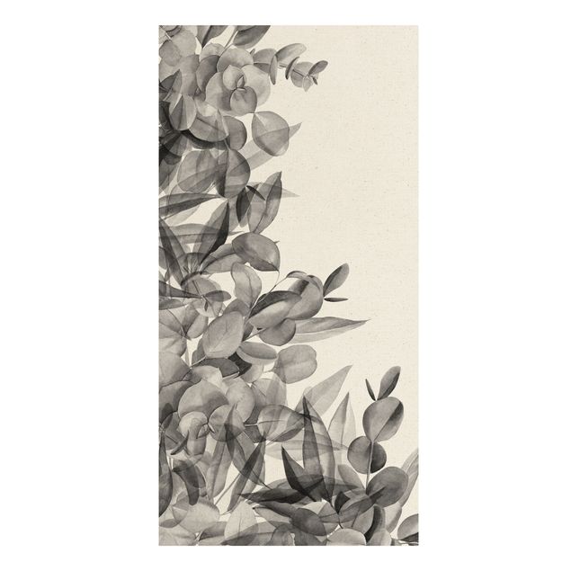 Natural canvas print - Thicket Eucalytus Leaves Watercolour Black - Portrait format 1:2