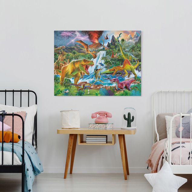 Canvas print - Dinosaurs In A Prehistoric Storm