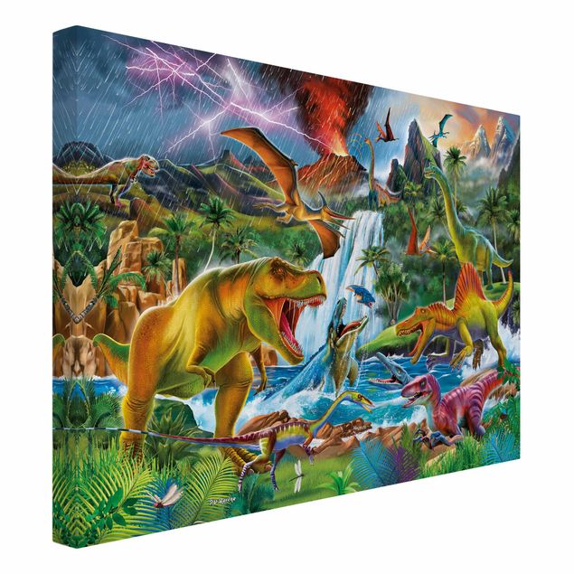 Canvas print - Dinosaurs In A Prehistoric Storm