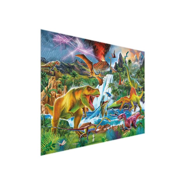 Glass print - Dinosaurs In A Prehistoric Storm