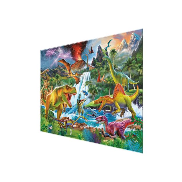 Glass print - Dinosaurs In A Prehistoric Storm