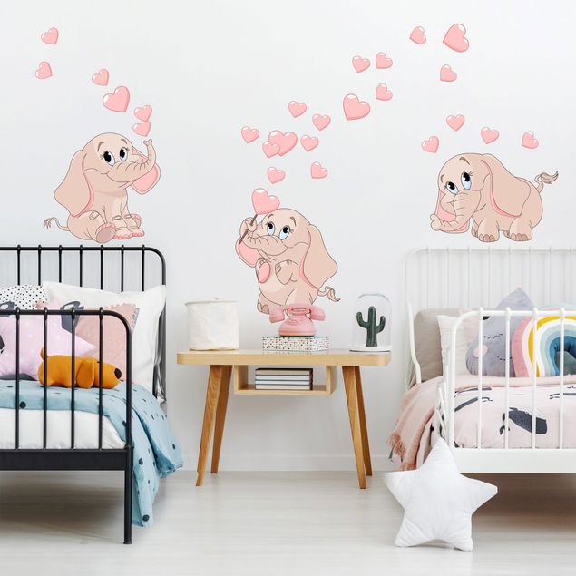 Wall stickers love Three pink elephant babies with hearts