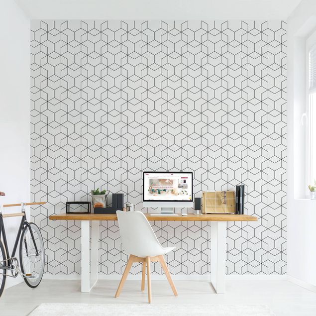 Wallpapers Three-Dimensional Cube Line Pattern
