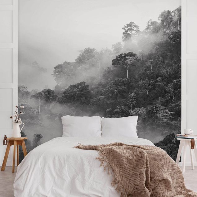 Wallpaper - Foggy Jungle Black And White
