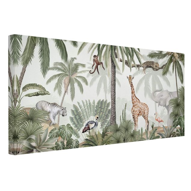 Print on canvas - Jungle kings in the mist - Landscape format 2:1