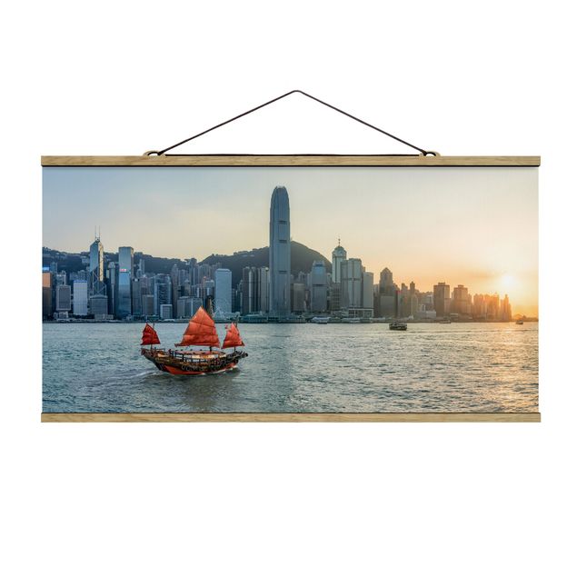 Fabric print with poster hangers - Junk In Victoria Harbour - Landscape format 2:1