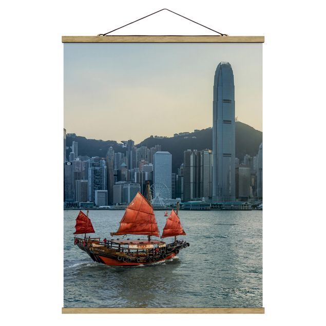 Fabric print with poster hangers - Junk In Victoria Harbour - Portrait format 3:4