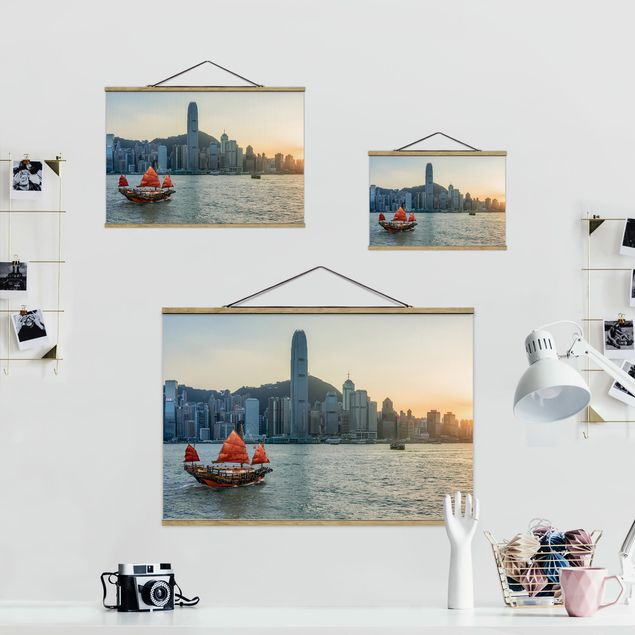 Fabric print with poster hangers - Junk In Victoria Harbour - Landscape format 3:2
