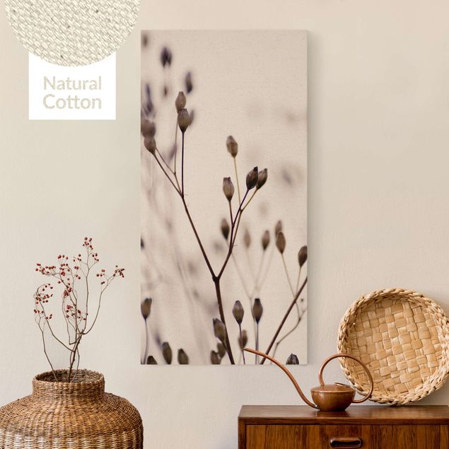 Natural canvas print - Dark Buds On Wild Flower Twig - Portrait format 1:2
