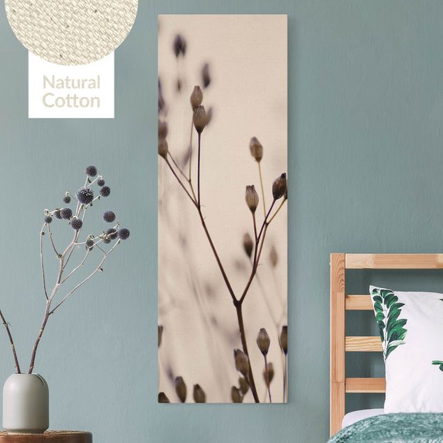 Natural canvas print - Dark Buds On Wild Flower Twig - Portrait format 1:3