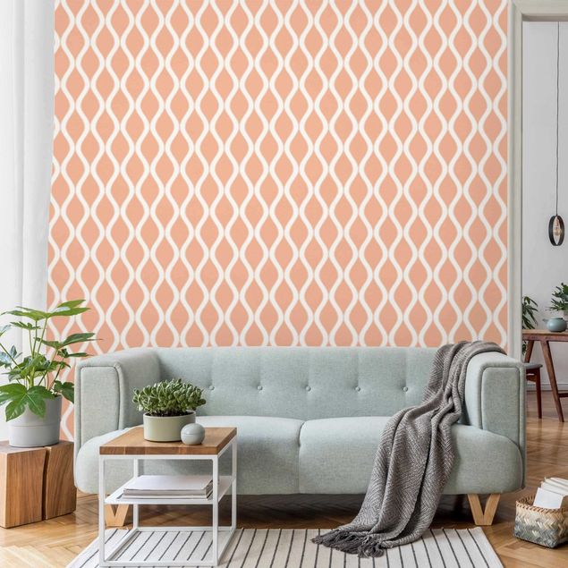 Wallpaper - Dark Retro Pattern With Glistening Waves In Peach